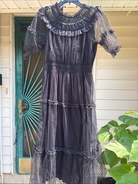 Lush Black Sheer Polka Dot Ruffled Blouse